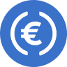 White Euro currency symbol inside a blue circular icon with white segmented border