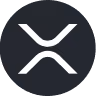 White XRP cryptocurrency logo on a dark circular background.