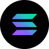 Solana logo with three horizontal bars in gradient teal to purple on black background.