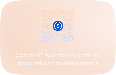 USDC payment QR code with a prompt to scan it from your preferred crypto wallet.