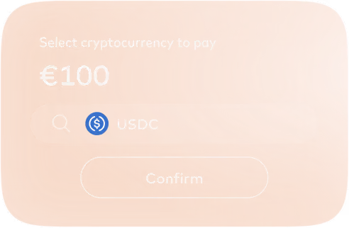 BVNK Receive checkout card for selecting USDC to pay €100.
