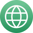Green globe icon representing global coverage.