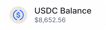 Wallet UI showing a USDC balance of $8,652.56.