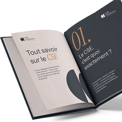 Page ouverte d'un guide sur le CSE avec un titre 'Tout savoir sur le CSE' et une introduction sur ses missions et obligations.