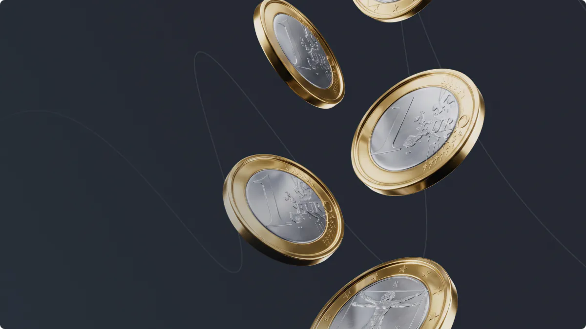Plusieurs pièces d'un euro flottant sur un fond sombre.