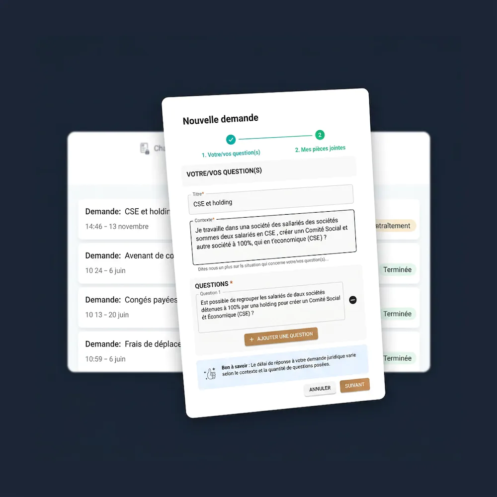 Interface d'une plateforme juridique CSE