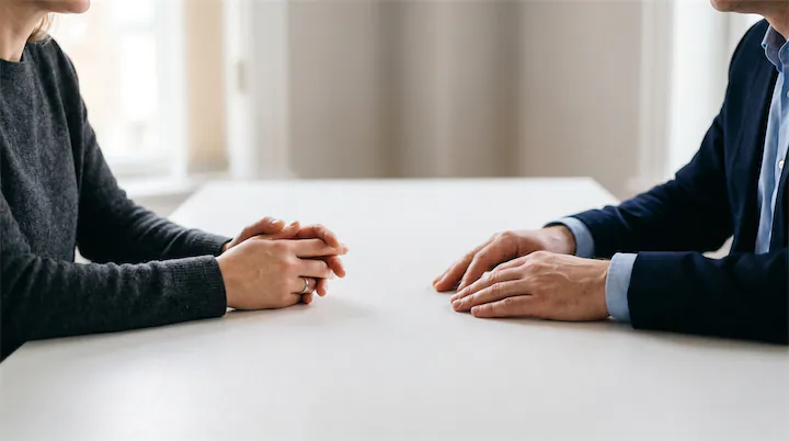 Référent en lutte contre le harcèlement échange avec le salarié harcelé paisiblement