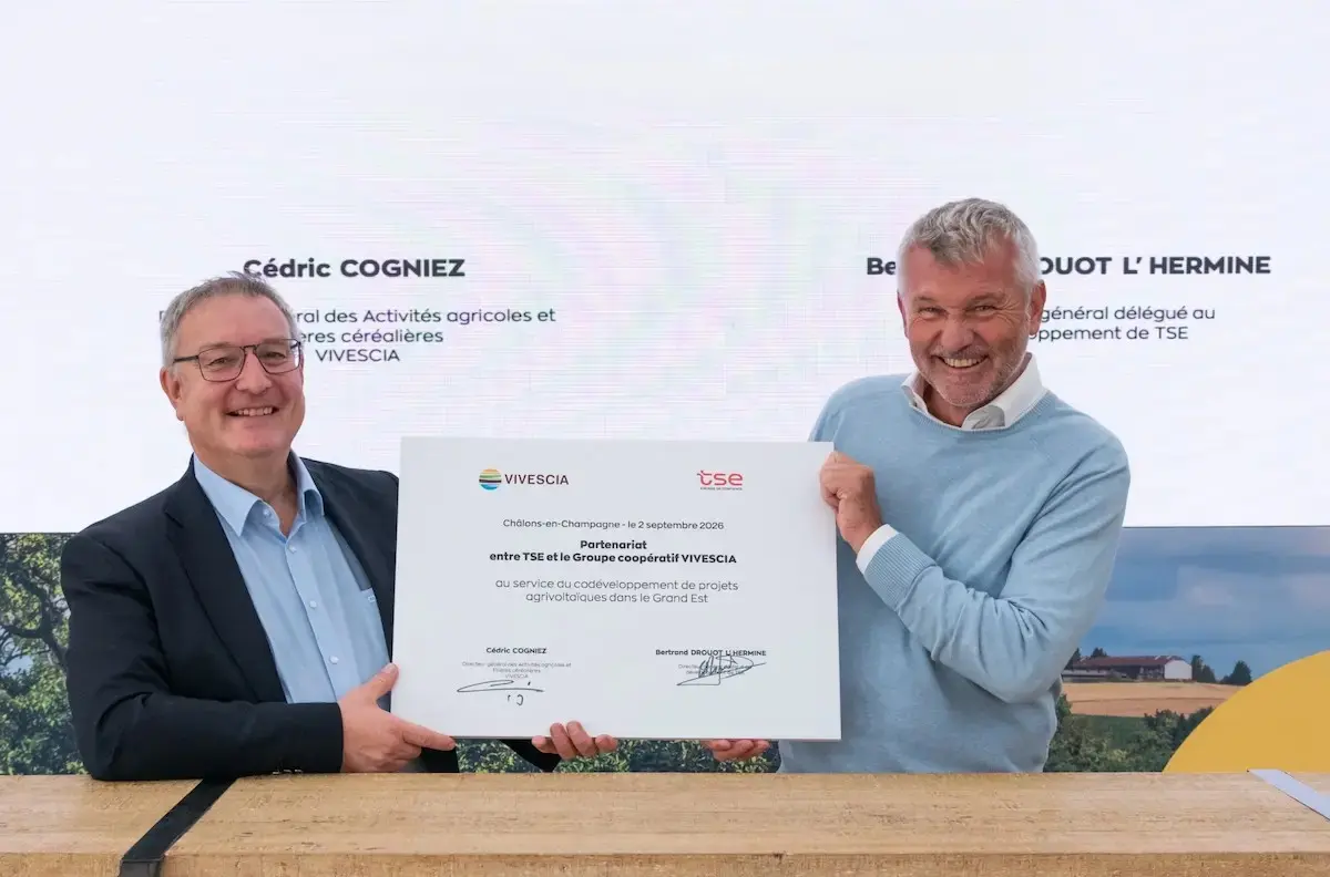 VIVESCIA et TSE signent un partenariat pour développer des projets agrivoltaïques dans le Grand Est