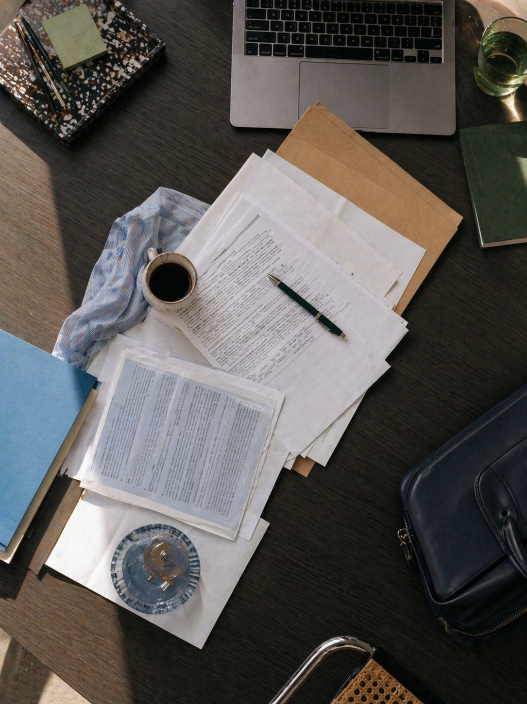 Espace de travail optimisé dans un appartement Anchor pour les voyageurs d'affaires, avec café et bureau organisé.