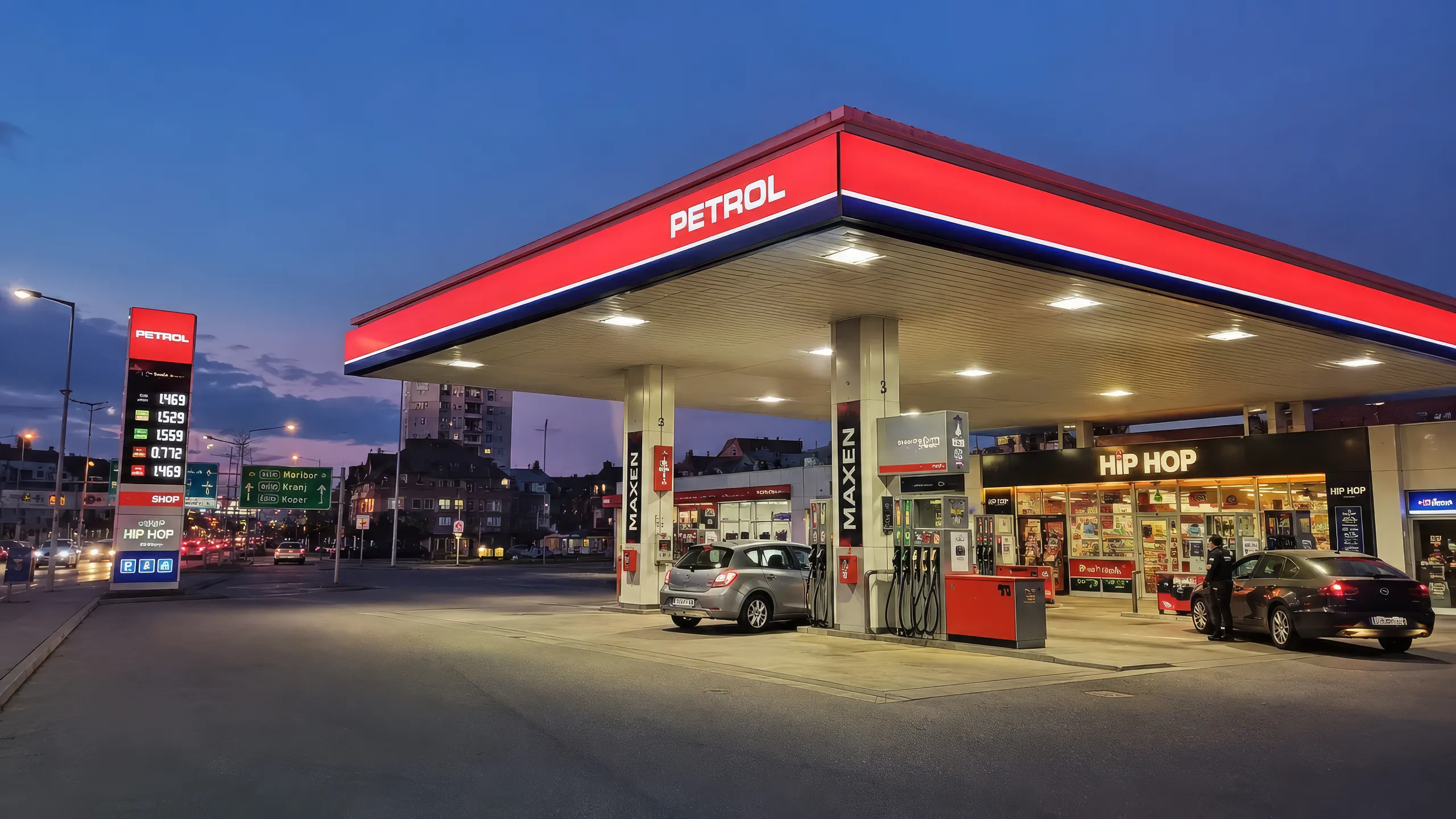 Fuel station at night