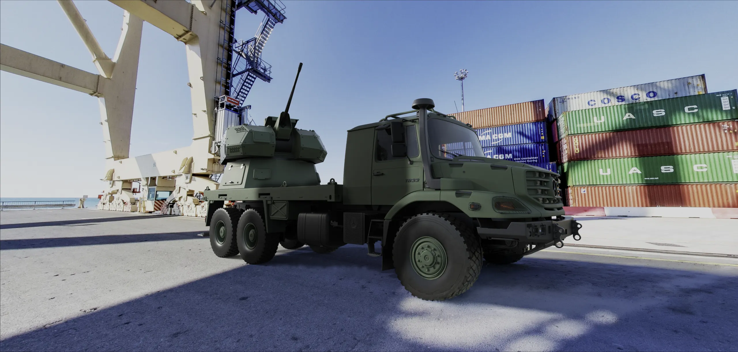 Mangart 25 on a 6x6 truck at the port