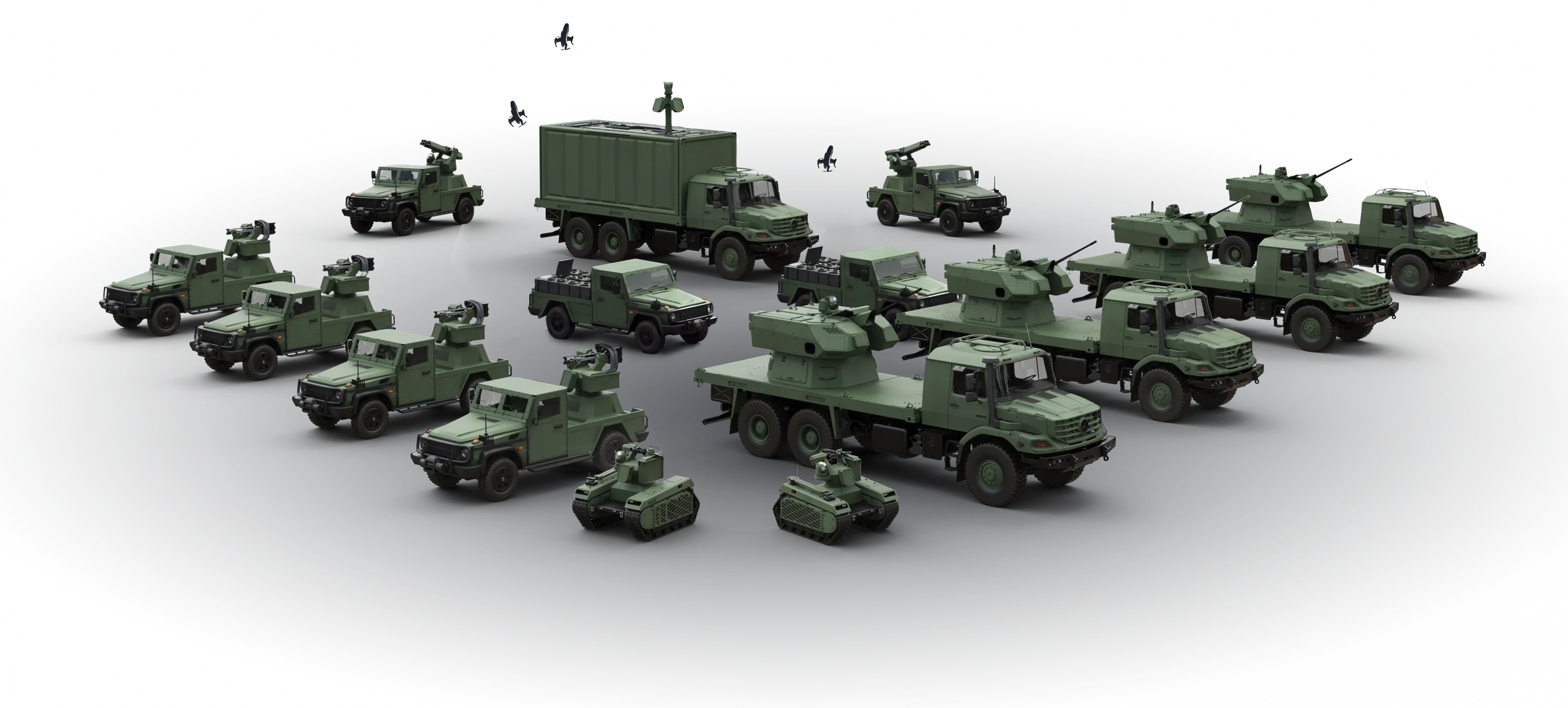 Valhalla vehicles with Midgard and Mangart systems lined up as a defence line
