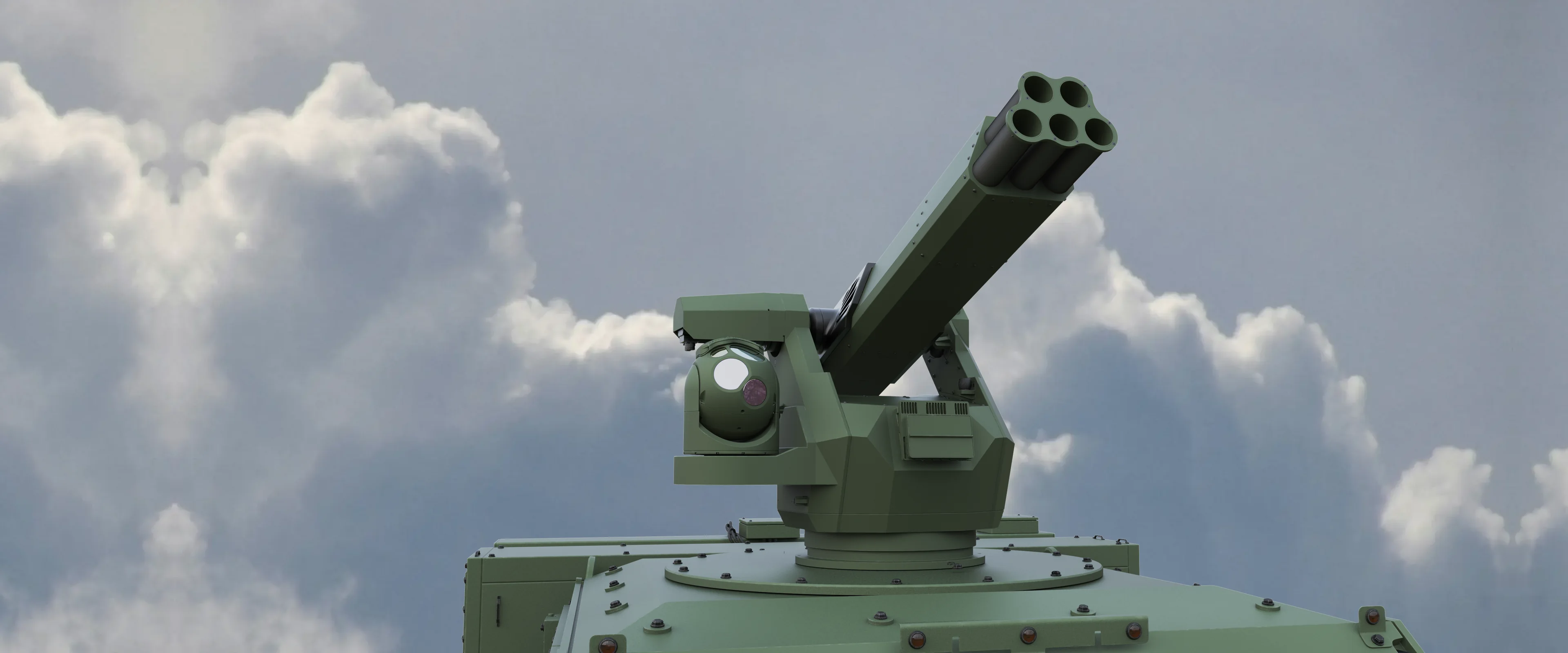Midgard 70 remote weapon station with 70 mm rockets, mounted on a vehicle