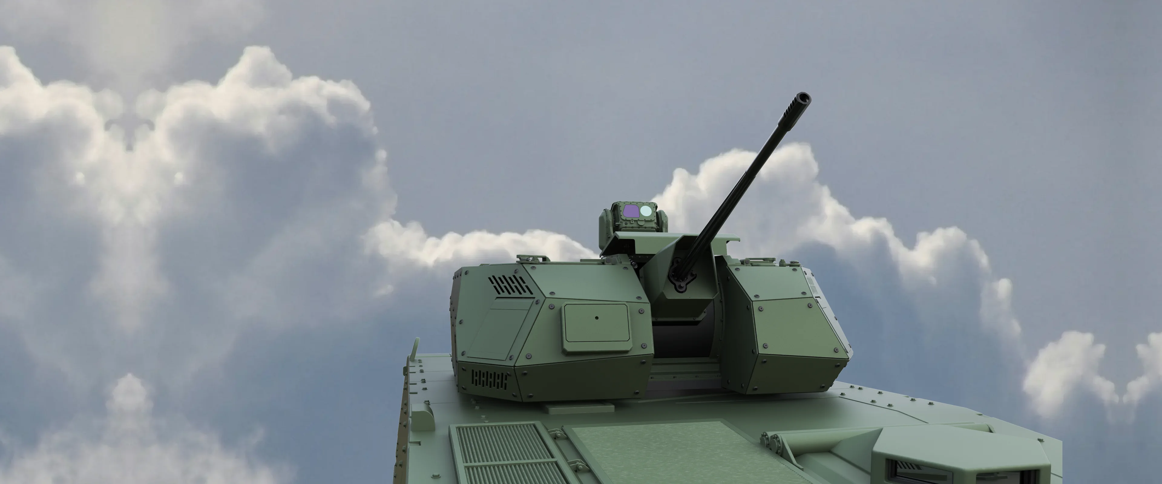Mangart 25 remote-controlled turret with a 25 mm cannon, mounted on a vehicle