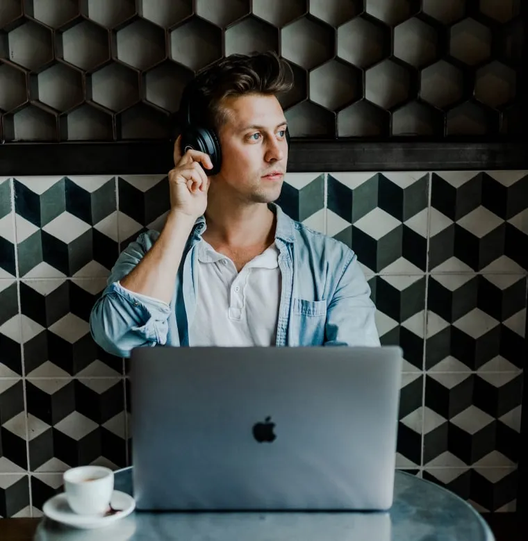 a man is wearing a headphone
