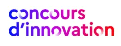 Stylized text reading 'concours d'innovation' with a gradient color transition from blue to pink to red.