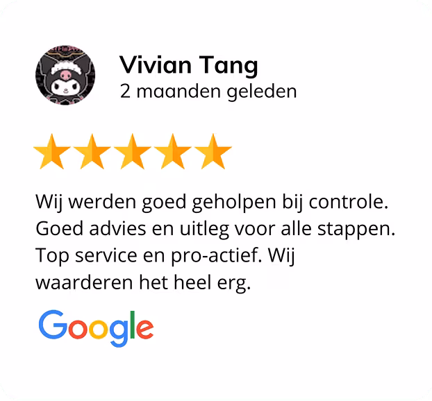 Recensie van Vivian Tang met vijf sterren en tekst over goede hulp, adviezen, uitleg, topservice en proactieve houding.