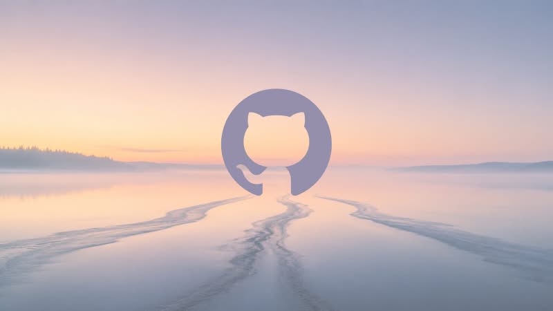 The GitHub logo over a pale winter landscape