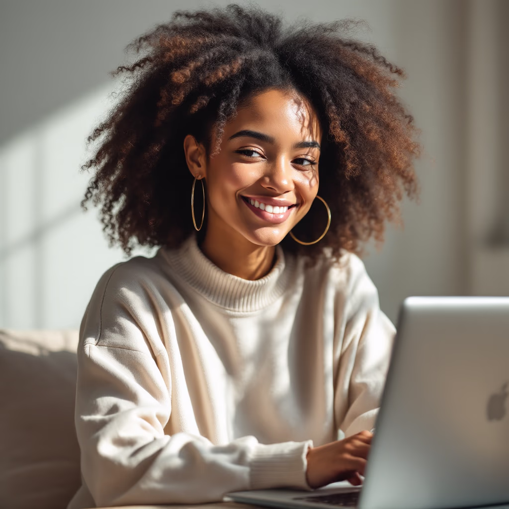 [headshot] image of satisfied student using a laptop