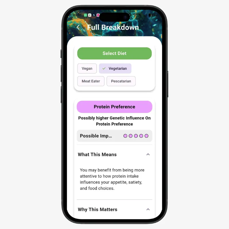 Boone app showing DNA-based nutrition blueprint insights
