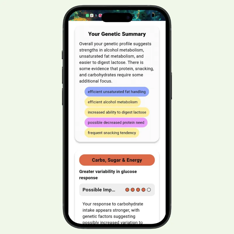 Boone app showing personalised Biological Nutrition Blueprint