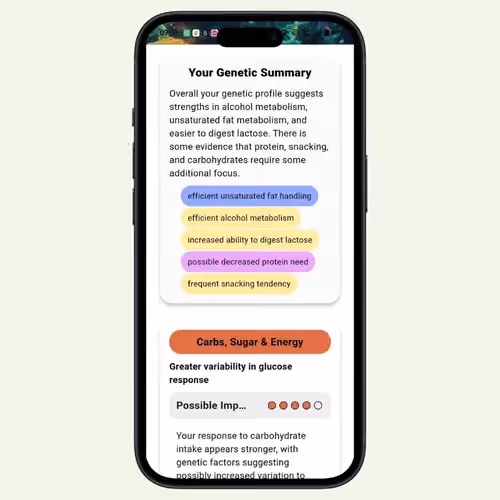 Boone app showing a genetic summary with nutrition traits