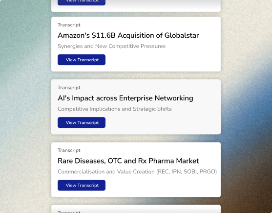 Image shows various GLG expert call transcripts on AI, Amazon, and the pharma market. All GLG transcripts are original and are never recycled.