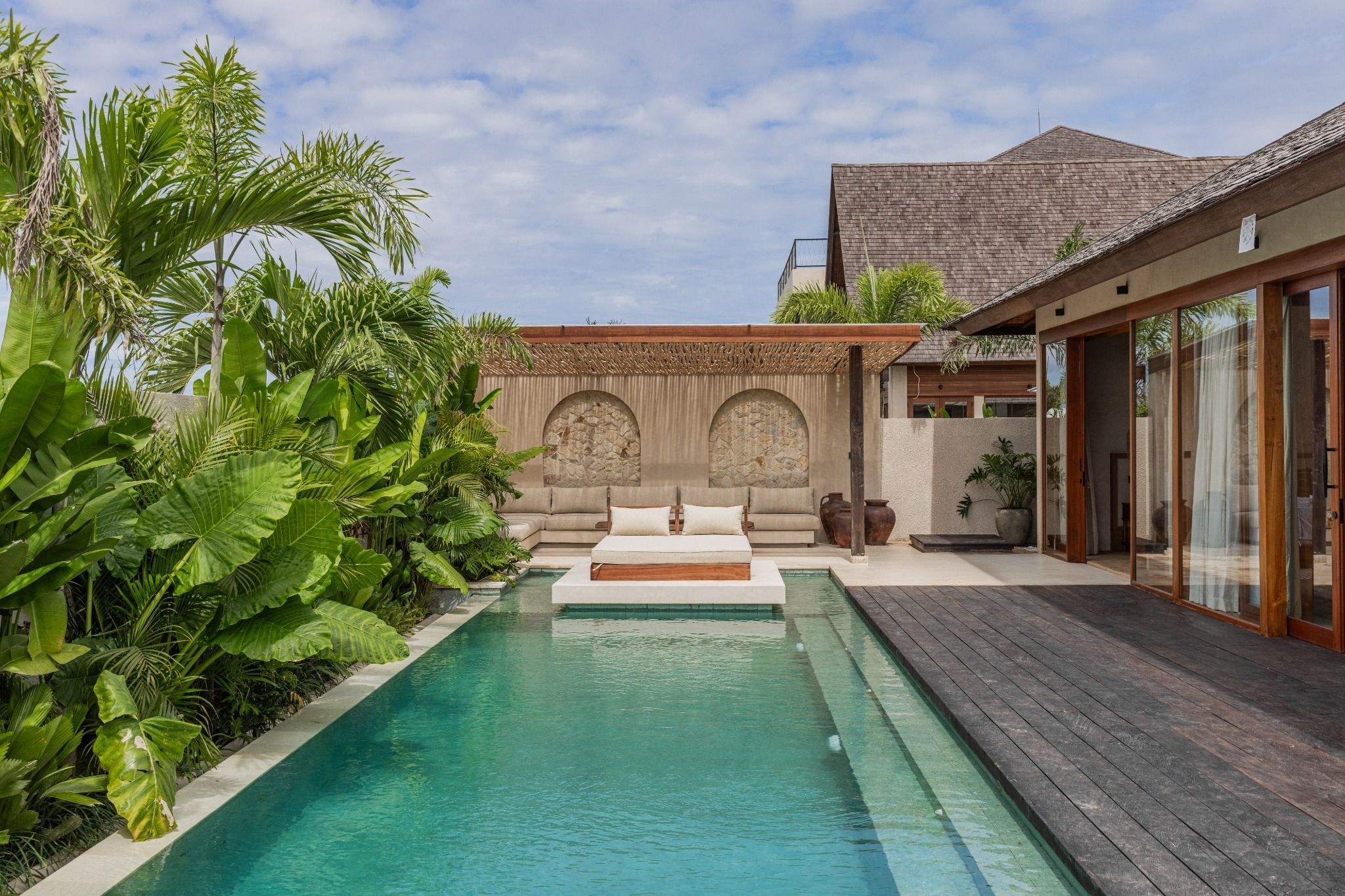 Tropical paradise surrounded by rice fields 