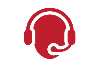 Red headset icon with microphone, symbolizing customer support or call center service.