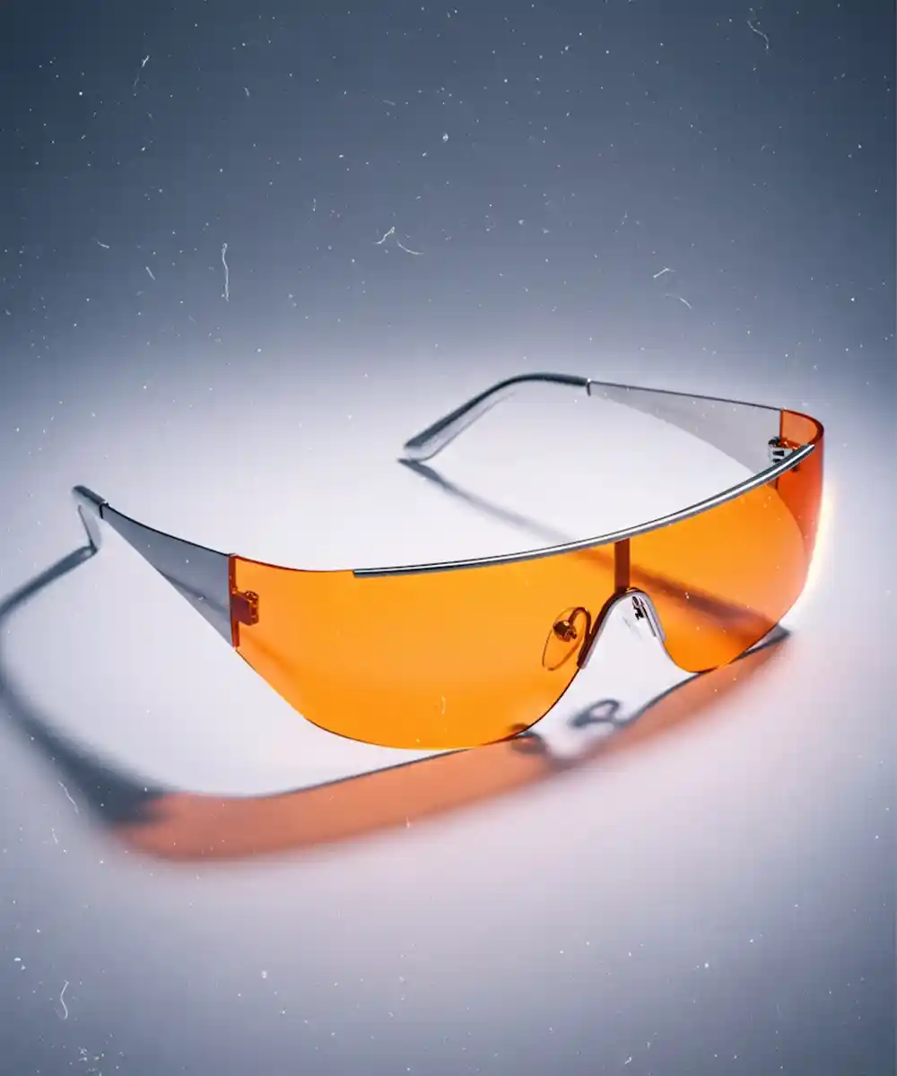 Orange tinted glasses on light background.