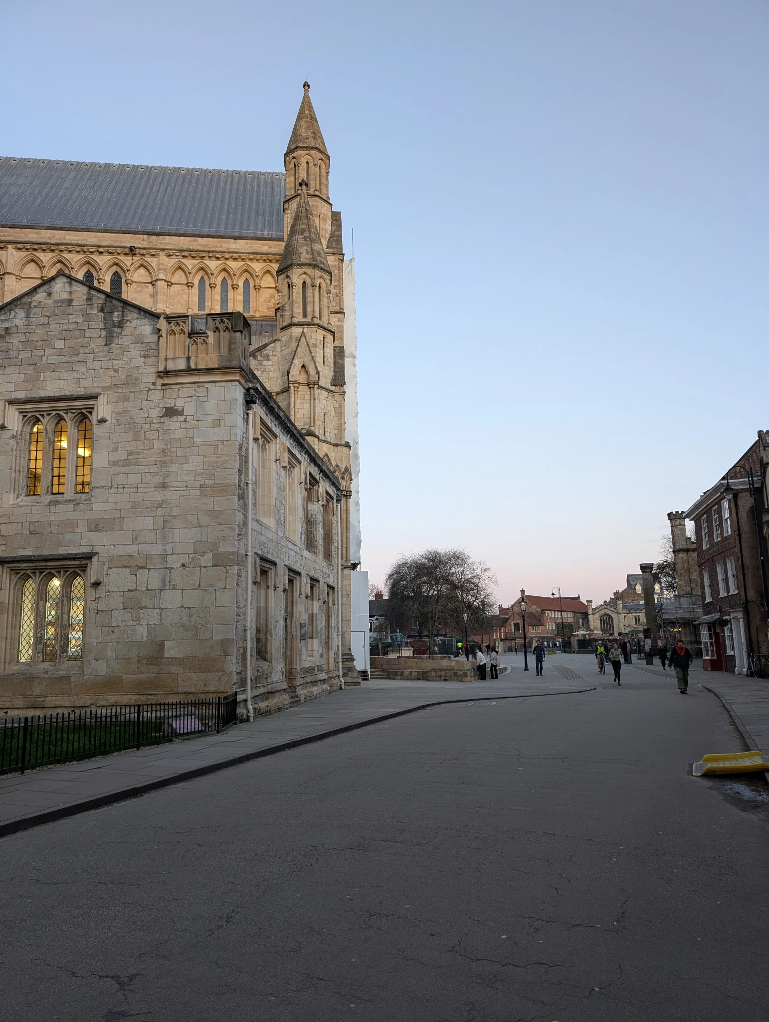 A picture of the side street of York Minster on a sunny evening