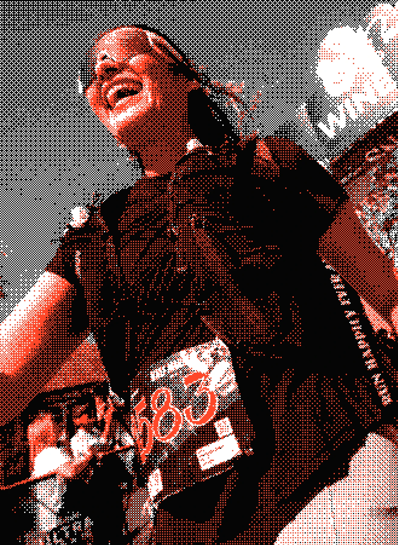 Smiling woman wearing sunglasses and a race bib number 683 at an outdoor road running event.