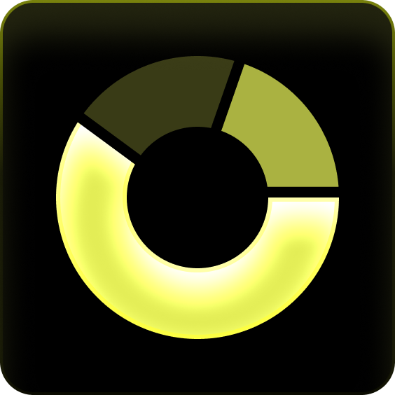 Donut chart with three segments in shades of yellow and green on a black background.