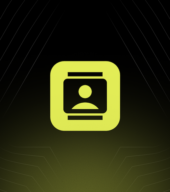 Green user profile icon on a dark, gradient background with abstract diagonal lines.