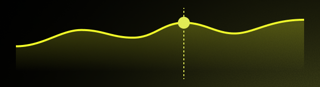 Yellow wavy line with a highlighted round point and a vertical dotted line on a black background.