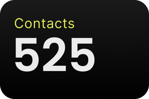 Display showing the word Contacts with the number 525 below it on a black background.