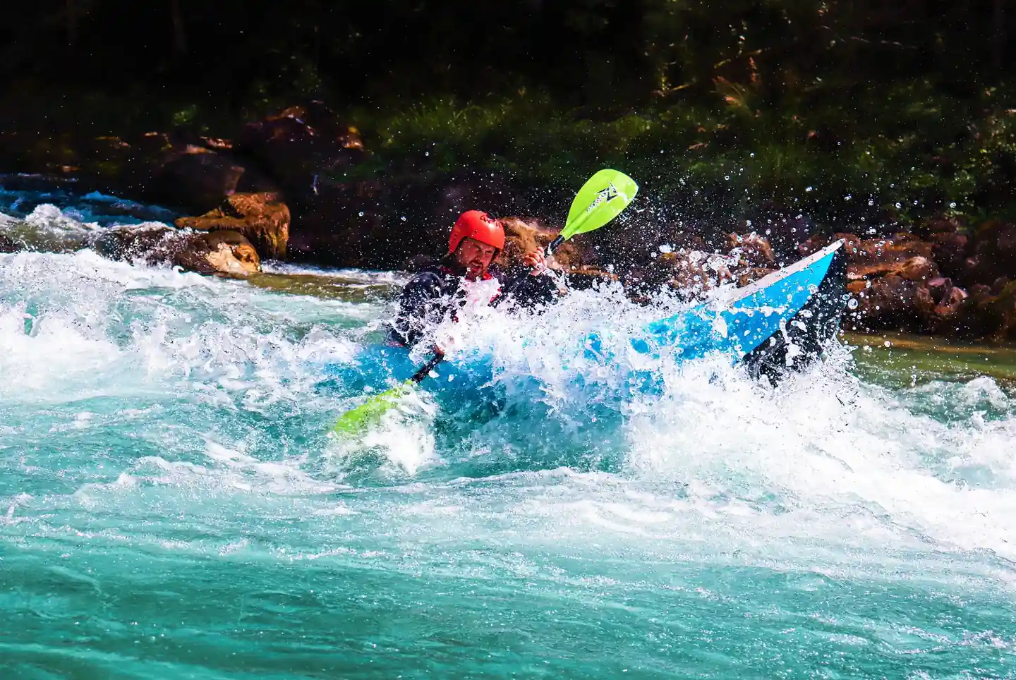 Local guide leading canoeing tour on Tara River, extreme paddle adventure Bosnia and Herzegovina