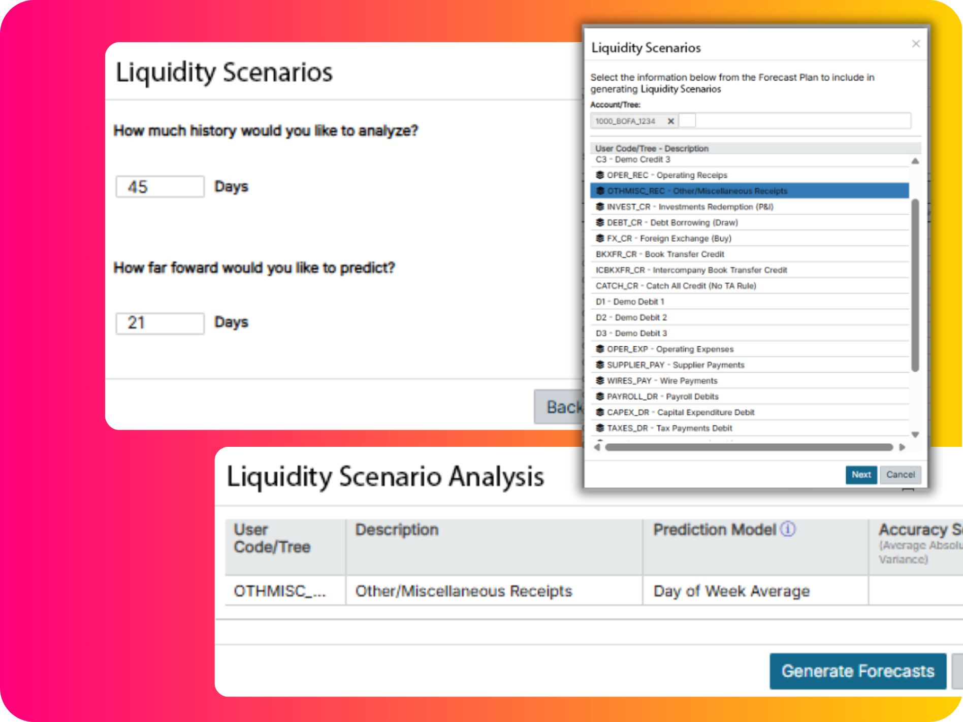 GTreasury GSmart AI Liquidity Scenarios Screenshots