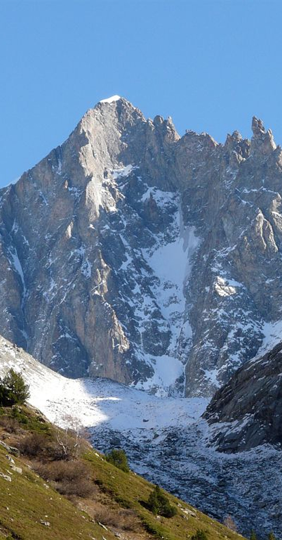 Face Ouest des Ecrins chapeauté son dôme de glace 1000 m de roc qui domine le vallon de Bonnepierre