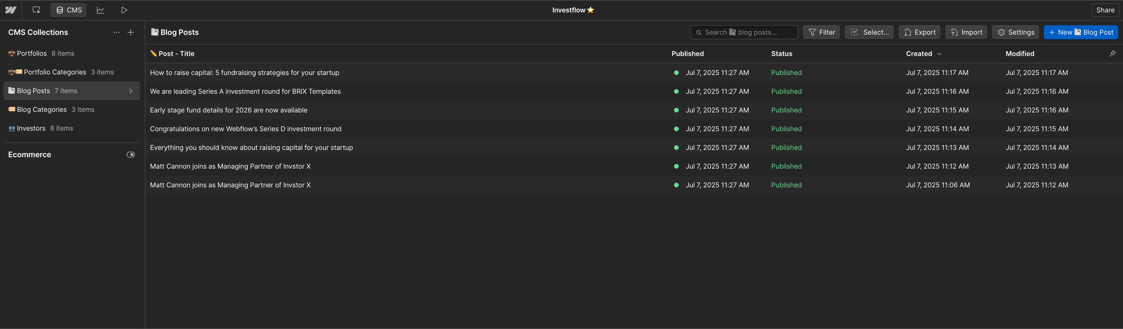 CMS Collection - Investflow Webflow Template