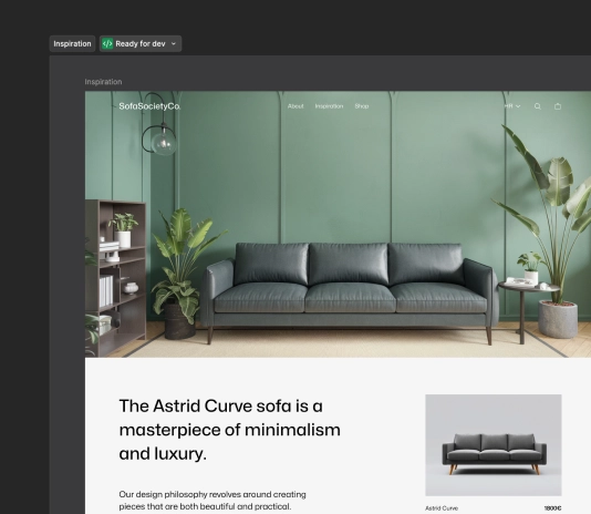 Modern minimalist living room with a sleek dark gray sofa against a green paneled wall, accompanied by plants and a side table.