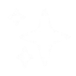 Three white sparkling stars of different sizes on a transparent background.