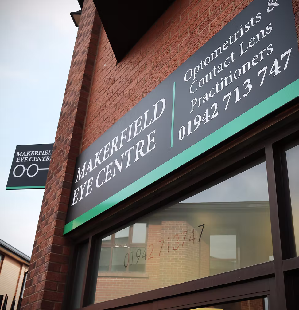Exterior signage of Makerfield Eye Centre storefront