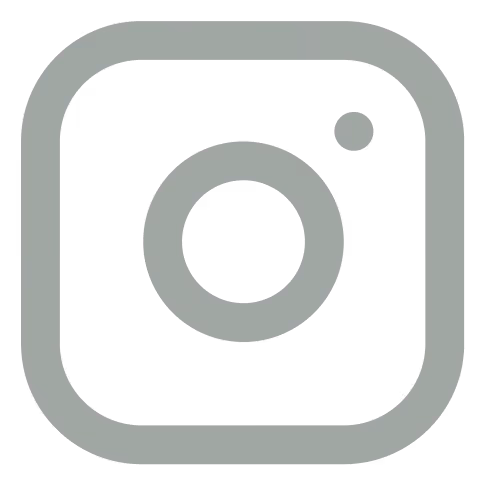 Icona dell'app Instagram grigia su sfondo trasparente.