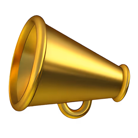 Megafono dorato stilizzato su sfondo trasparente.