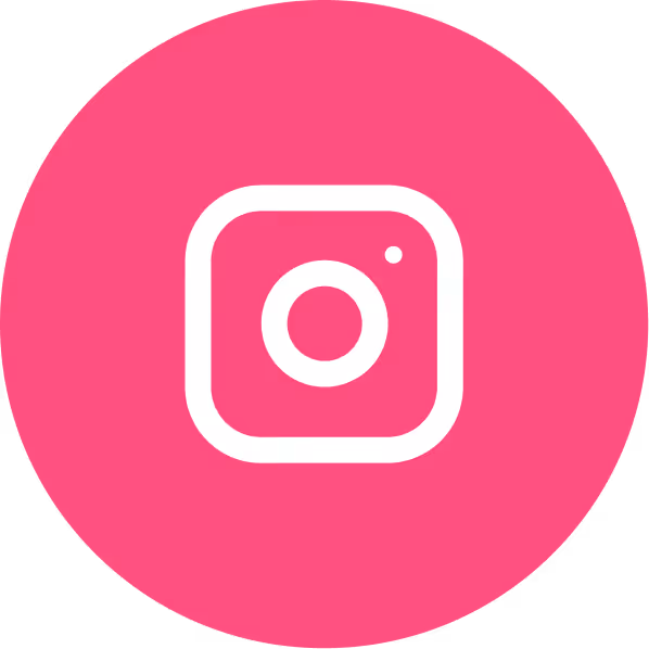 Icona di Instagram rotonda con sfondo rosa.