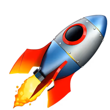 Illustrazione di un razzo spaziale colorato con corpo azzurro, rosso e grigio con fiamma gialla e arancione che esce dal motore.