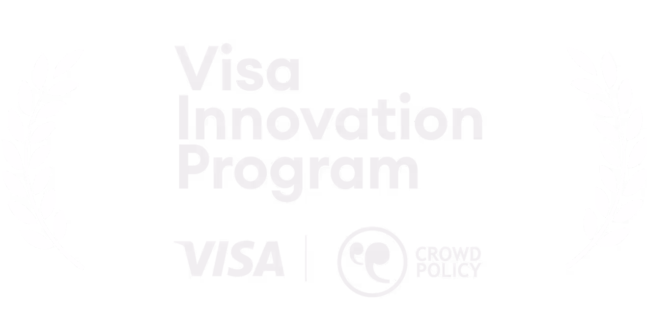 Emblema del Visa Innovation Program con i loghi di Visa e Crowd Policy racchiusi tra due rami di alloro.