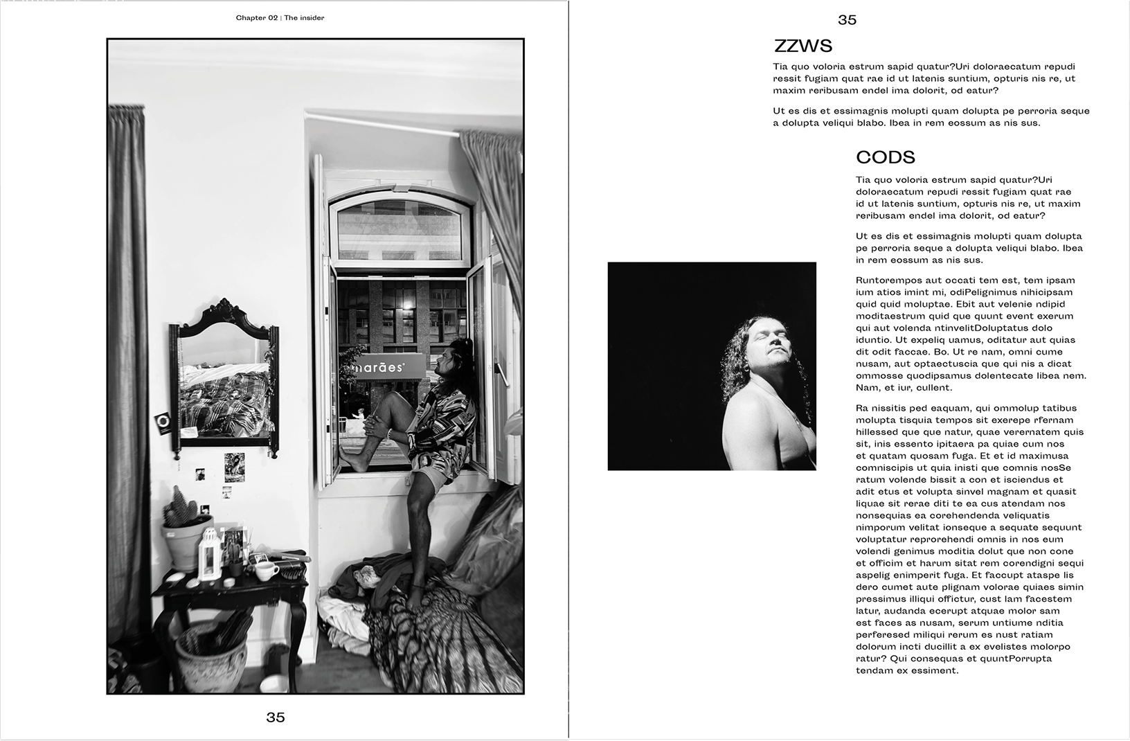 black and white magazine spread