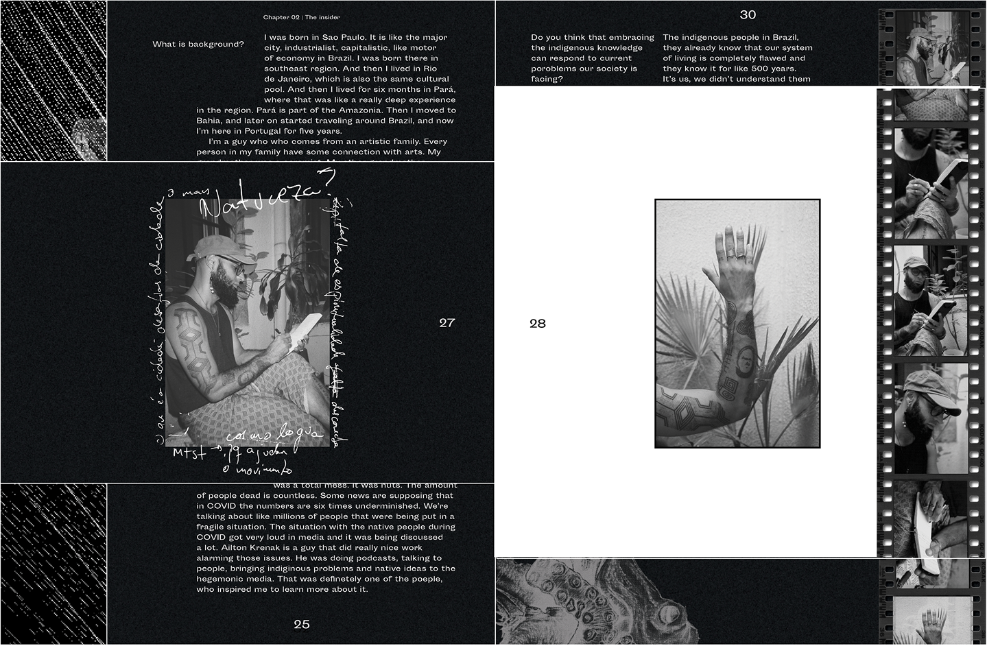 black and white magazine spread